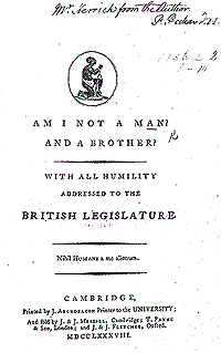 The title page to Peter Peckard's tract: 'Am I not a Man and a Brother?', signed by the author
