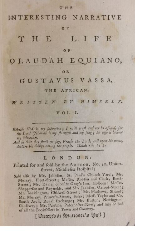 Title page of the 1789 edition of the Interesting Narrative