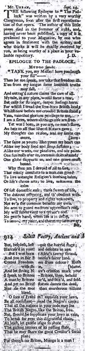 'Epitaph to The Padlock' in the Gentleman's Magazine, October 1787